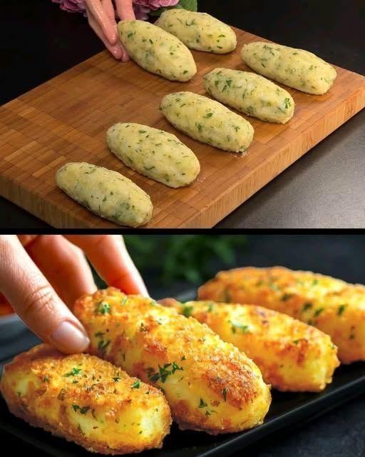 Knapperige rijst- en aardappelkoekjes met avocado-roomsaus.