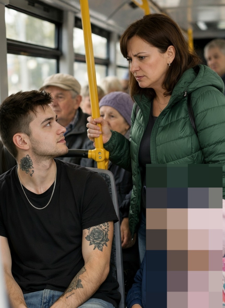 In de bus veroorzaakte een vrouw met twee kinderen ophef door te eisen dat een jongeman zijn zitplaats aan haar afstond, maar plotseling deed de jongeman iets waardoor alle passagiers verstijfden.