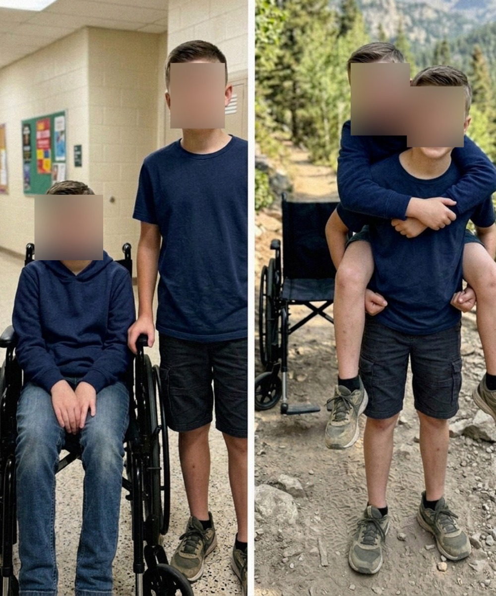 Mijn 12-jarige zoon droeg zijn vriend in een rolstoel op zijn rug tijdens een kampeertrip, zodat hij zich niet buitengesloten zou voelen. De volgende dag belde de directeur me op en zei: ‘Je moet nu meteen naar school komen.’