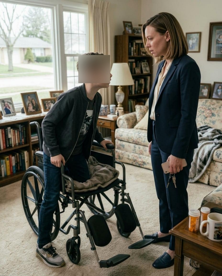 Mijn man liet me alleen achter met zijn ‘verlamde’ zoon. Zodra zijn auto uit zicht was, sprong de jongen op uit zijn rolstoel en fluisterde: “Ren weg! Hij komt niet meer terug!”