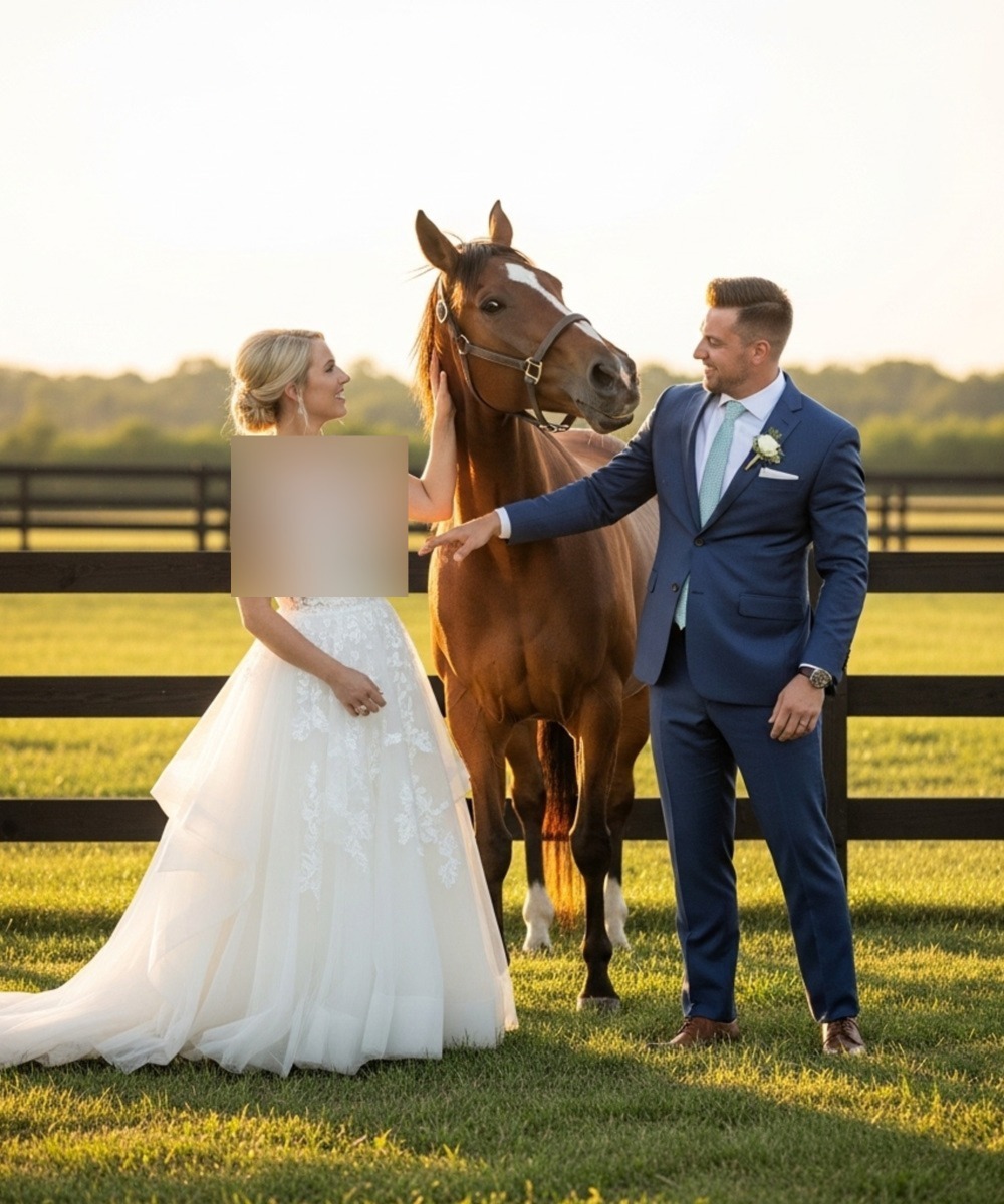 Tijdens onze trouwfotoshoot schreeuwde mijn lieve merrie plotseling naar mijn verloofde en beet hem vervolgens. Ik gaf de flitser de schuld… totdat ik zag wat hij in zijn corsage had verstopt.