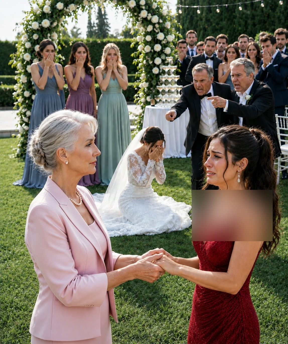 Mijn zus had alle bruidsmeisjes in elegante lavendelkleurige jurken gekleed, maar gaf mij een enorme feloranje jurk en beweerde dat het de enige was die nog over was. Op de receptie pakte de grootmoeder van de bruidegom mijn hand, ontmaskerde de leugen, en mijn zus rende weg.