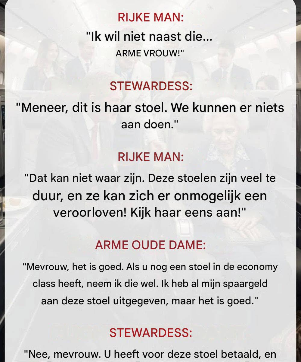 Hij maakte grapjes over een oude vrouw in de businessclass, maar toen zei de piloot iets waardoor iedereen in tranen uitbarstte.