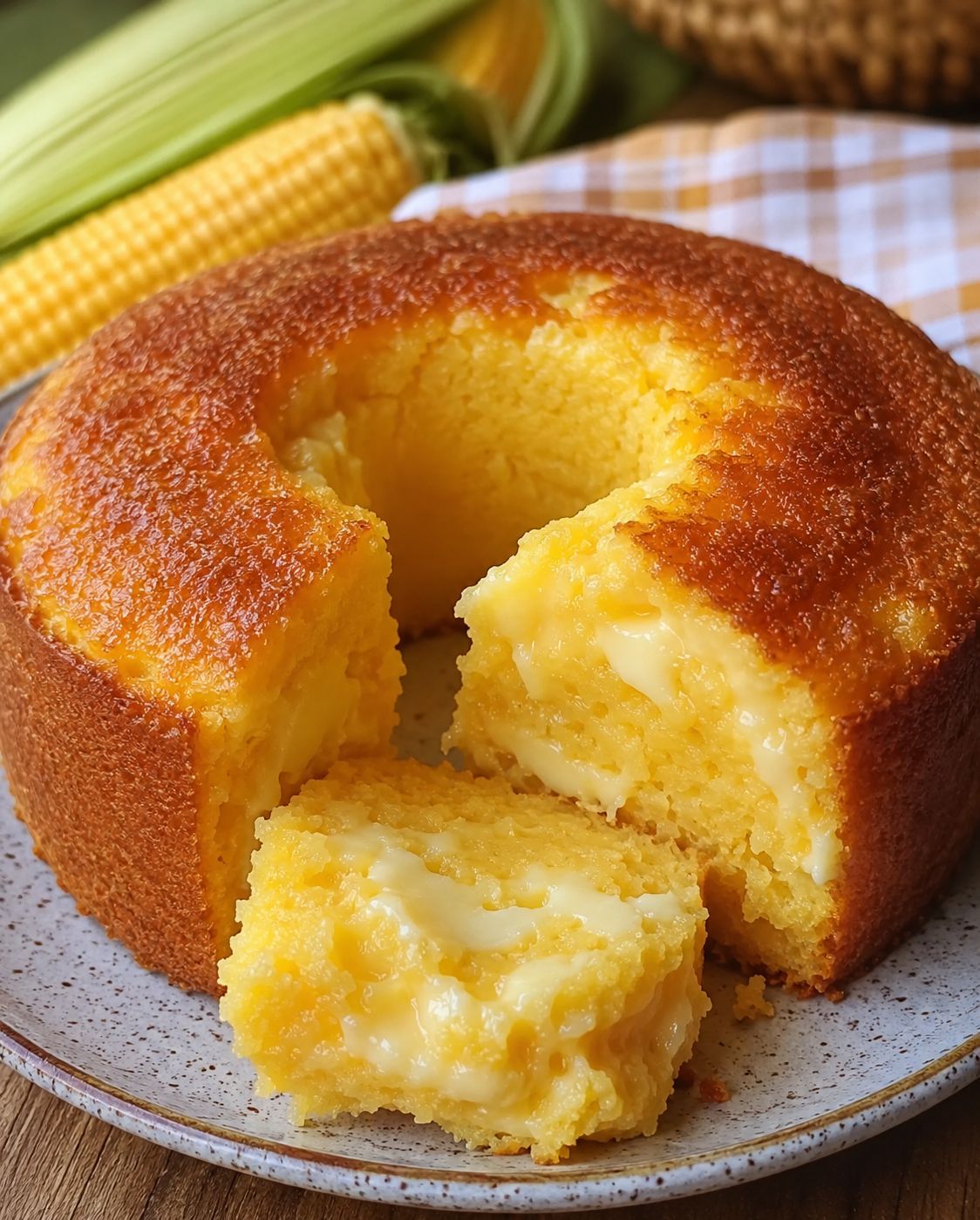 🌽🧀Romige maïscake, vergelijkbaar met pamonha, met kaas.