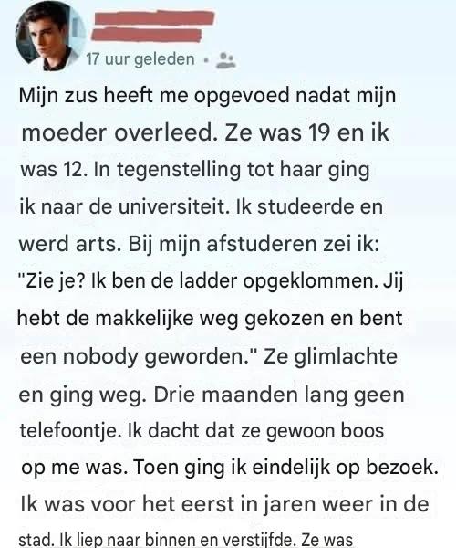 Ik noemde mijn zus ‘niemand’ nadat ze me had opgevoed – later besefte ik hoe erg ik me vergist had.