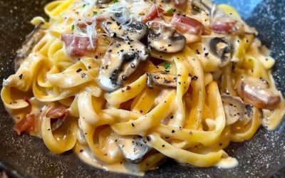Tagliatelle Carbonara met champignons