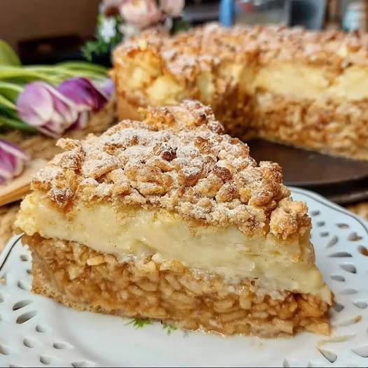 Taart met geraspte appels en vla🍎