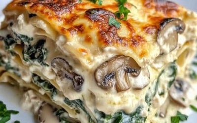 Romige lasagne met 800 g spinazie en 500 g champignons