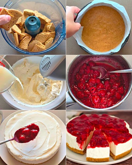 Superromige cheesecake met 800 g roomkaas, 30 minuten laten afkoelen.